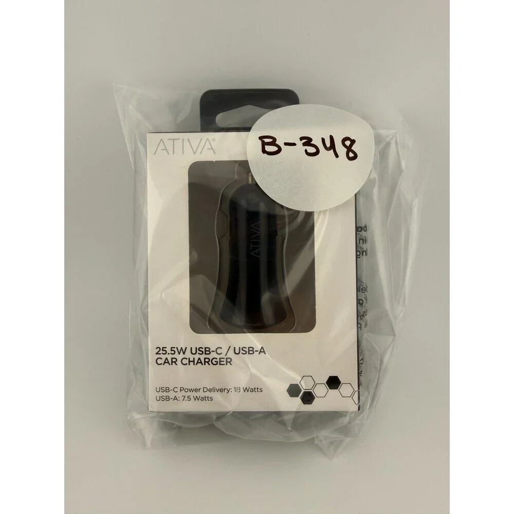 NEW Ativa Black Fast 18W Power Delivery Adapter 25.5W USB-C / USB-A Car Charger